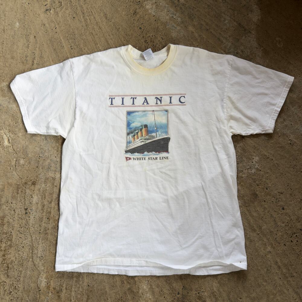 Vintage Titanic White Star Line Shirt Iceberg Shipwreck Men's XL Graphic White